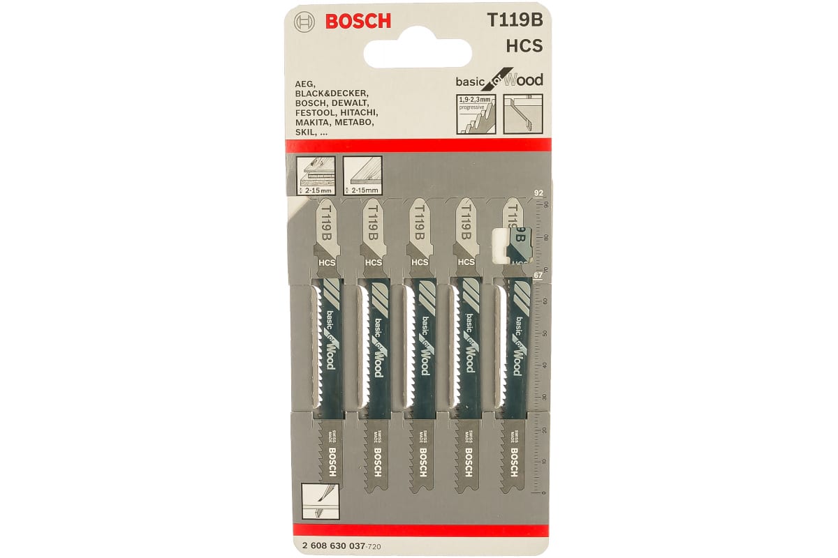 Пилка лобзиковая Bosch Т119B  по дер (в уп. 5шт)  2608630037